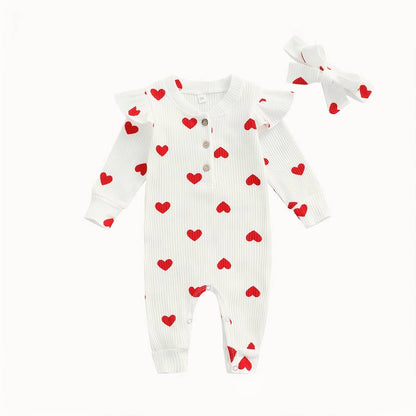 Barboteuse à manches longues imprimé coeur pour bébé