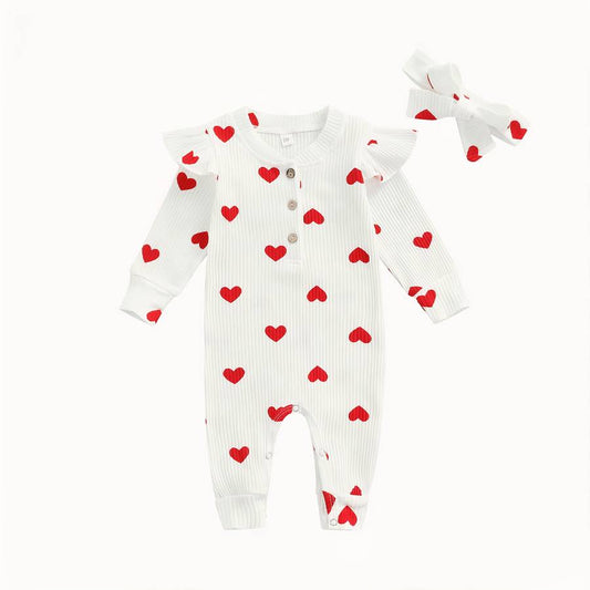 Barboteuse à manches longues imprimé coeur pour bébé