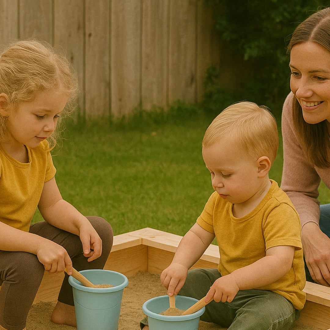 Bac à sable en bois massif avec couvercle – Éveil Montessori pour enfants de 1 à 6 ans au jardin