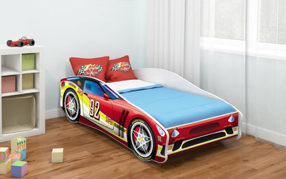 Lit Rider pour enfant en forme de voiture et motifs imprimés colorés