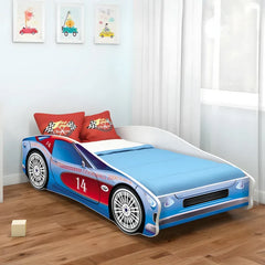 Lit Rider pour enfant en forme de voiture et motifs imprimés colorés 80x180 cm