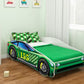 Lit Rider pour enfant en forme de voiture et motifs imprimés colorés